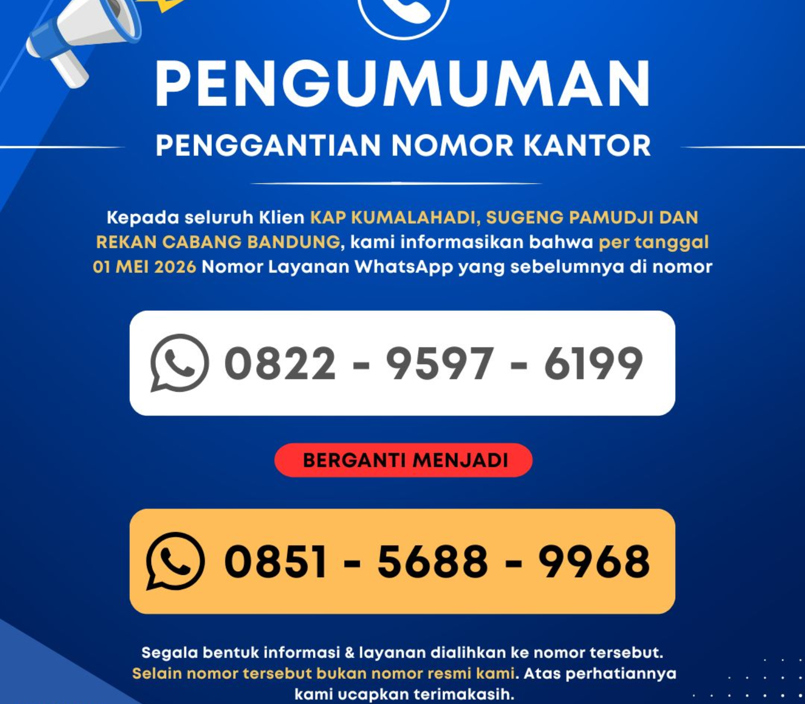 Pengumuman Ganti Nomor